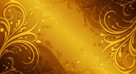 Golden Floral Swirl Design Background - Elegant golden floral background with swirl patterns, ideal for invitations, cards, or websites. Rich, luxurious design