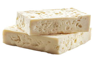 Layers of fresh tofu on a transparent background