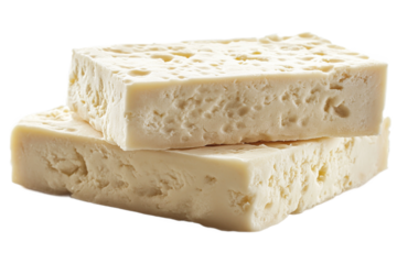 Layers of fresh tofu on a transparent background