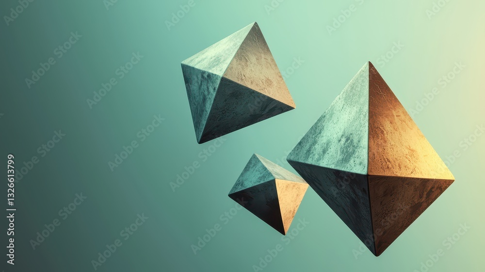 Poster abstract geometric shapes in dynamic space with soft gradient background