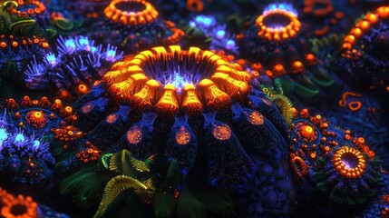 Vibrant Underwater Coral Reef with Neon Colors and Exotic Life