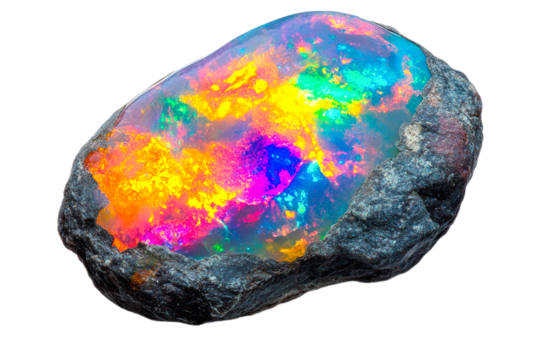 Colorful opal stone on a clear background