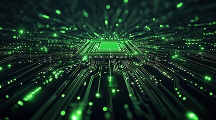 Futuristic Green Circuit Board: Digital Technology and Innovation