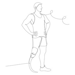 Paralympic Athlete with Running Blade Standing in Preparation. Continuous Line Vector Illustration