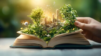 Futuristic digital render depicting a miniature city of nanotechnology robots assembling complex machines at a microscopic scale