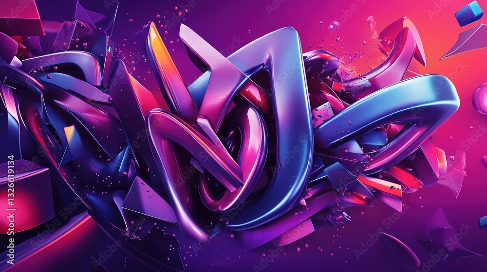 Fototapete a colorful 3d typography futuristic design with iridescent effects.
