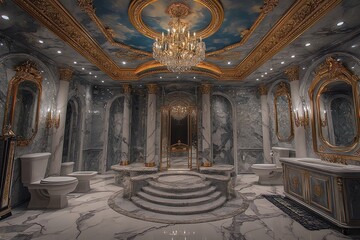 Obraz premium Luxury Bathroom Interior with Marble and Gold Accents