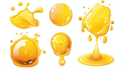 Vibrant Yellow Liquid Splats Drips and Spheres Perfect for Juice Honey or Oil Advertising