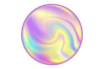 Cute purple, yellow iridescent gradient magic sphere isolated element, transparent background. Abstract dream glow watercolor orb shape.