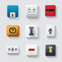 Collection of Various Electrical Outlets and Switches on White Background