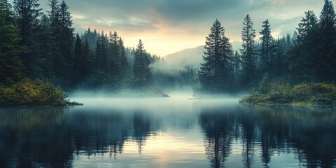 Fototapeta premium Lake in the forest banner