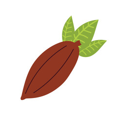 Cocoa bean, organic chocolate ingredient, natural cocoa pod, chocolate production element, tropical fruit. Flat vector illustration isolated on white background.