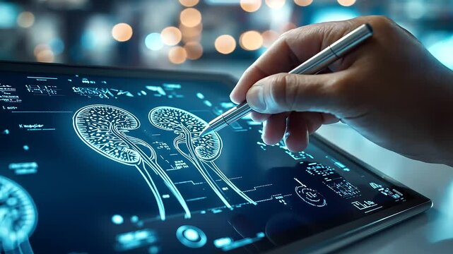 Advanced biomedical HUD, showcasing kidney performance metrics.