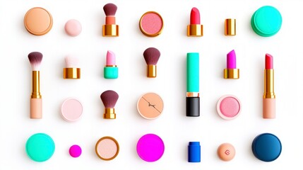 Colorful Cosmetics Flatlay  Makeup Brushes  Lipstick  Powder