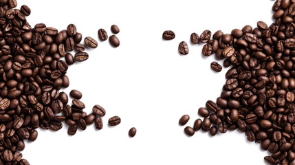 Realistic border frame close up of roasted Toasted Coffee beans isolated on white background