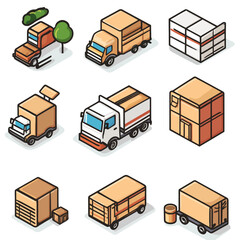Isometric Trucks and Boxes Illustration for Logistics and Shipping