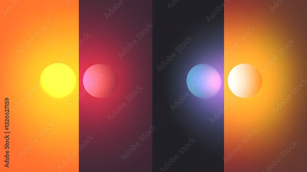 Poster Colorful spheres creating a gradient effect on four backgrounds