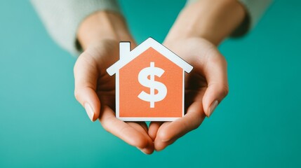 Banker s hands holding a house icon with a dollar sign overlay, symbolizing home loans