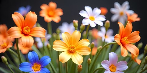 Naklejka premium A vibrant garden blooms with orange and yellow flowers, a colorful floral display of summer beauty