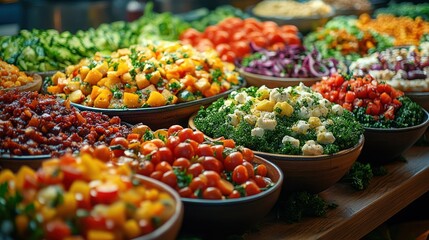 Vibrant Salad Bar Buffet Displaying Fresh Vegetables