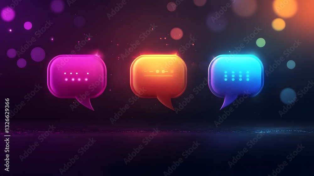 Poster three speech bubbles suggesting ongoing online communication in metaverse