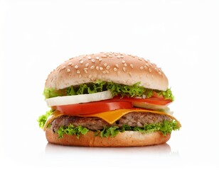 Head-On Shot of a Juicy Burger Isolated on White Background