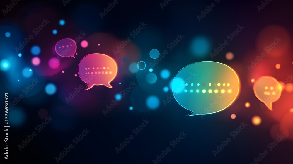 Poster Colorful speech bubbles floating on a dark background representing communication