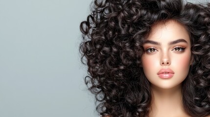 Naklejka premium Stunning Portrait of a Woman with Voluminous Curly Hair