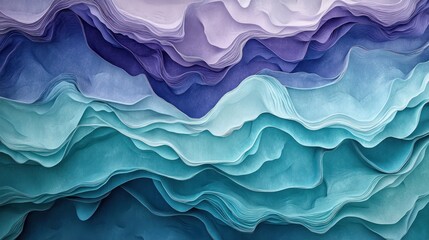 Obraz premium Abstract layered paper waves in blue and purple hues.