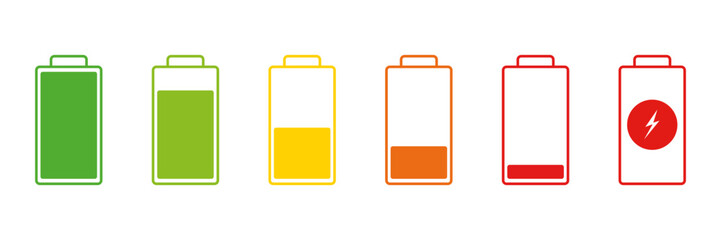 Battery Charge Level Icon Set. Battery Status Indicators Symbol Collection. Isolated Vector Illustration