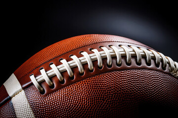 Closeup of a Brown American Football with White Laces and Leather Texture