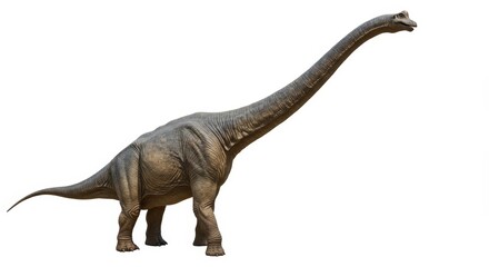 Obraz premium Prehistoric Sauropod Dinosaur - A detailed illustration of a long-necked sauropod dinosaur against a white background. Ideal for educational or scientific purposes