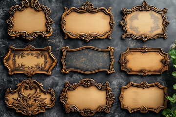 Old fashioned die-cut frame contour collection. Vintage vector shapes for retro style ticket, Christmas gift tag, greeting card frame, cardboard die cut knife pattern. Victorian style tag templates.