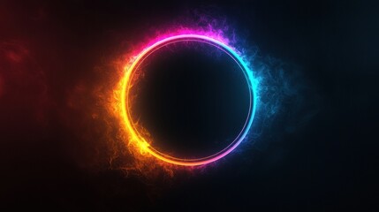 Vibrant glowing circular ring with black void in deep space background