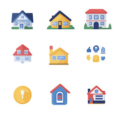 Fototapeta premium Colorful Vector Houses and Icons, Real Estate, Home Buying, Property