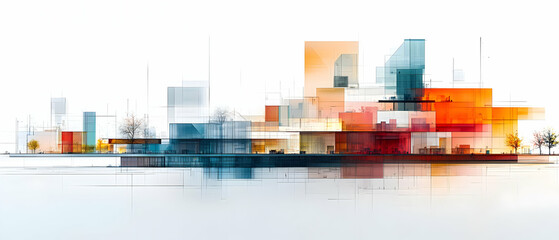 Obraz premium Modern city, abstract design, waterfront, calm