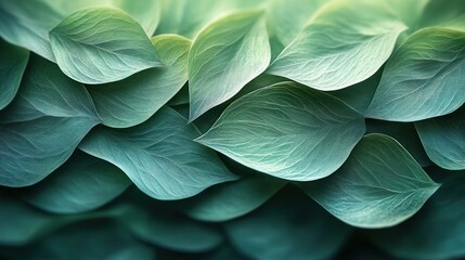 Obraz premium Green Leaf Overlap Illustration Nature Design Minimalism Soft Pastel Organic Botanical Pattern