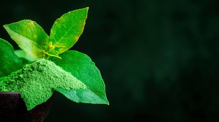 Fresh Matcha Powder   Green Tea Leaves Close Up