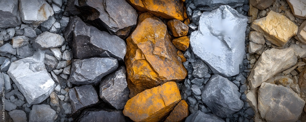 Poster Colorful rocks showing different textures and minerals creating a natural mosaic