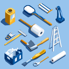 Obraz premium Isometric View Of Home Improvement And Painting Tools