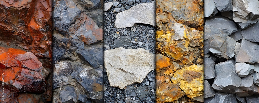 Poster five different rock and stone textures showing variety of colors and shapes