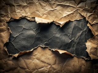 Abstract grunge background: dark, torn black paper with irregular edges, exhibiting high depth of field and damage.