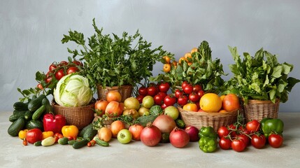 A collection of organic farm-fresh produce, vibrant colors and earthy tones.