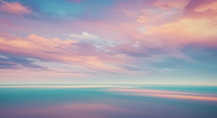 Obraz premium Serene Sunset Seascape - Peaceful ocean meeting pastel sunset sky. Symbolizing tranquility, hope, dreams, serenity, and new beginnings