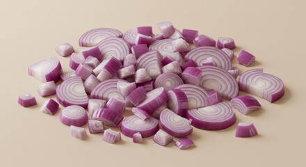 Sliced Red Onions Culinary - Fresh, vibrant red onions, perfectly sliced and diced, ideal for recipes and culinary projects. Symbolizing flavor, zest, culinary creativity, healthy cooking