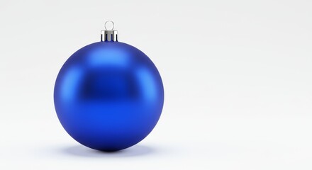 Fototapeta premium Smooth Blue Christmas Ball on White - Festive winter holiday decoration, symbolizing joy, peace, celebration, hope, and new beginnings