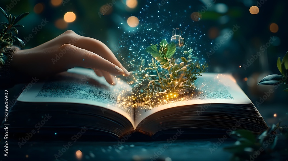 Poster an open book projecting a futuristic physics laboratory where scientists manipulate gravity experime