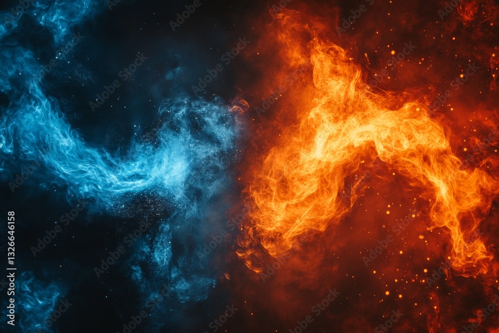 Aufkleber dynamic clash of blue and orange fire elements depicting heat and coolness in a vibrant visual displ