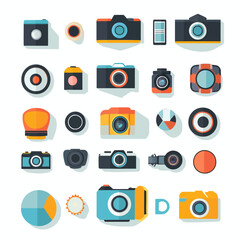 Collection of Colorful Flat Design Cameras Isolated on White Background