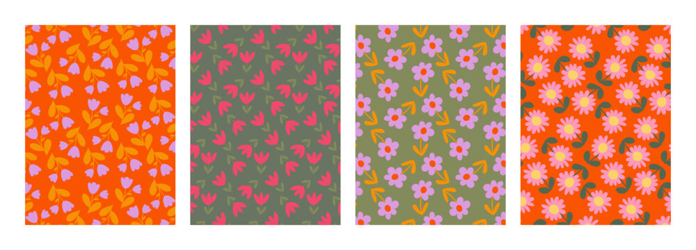 Set of greeting cards / posters in a modern minimalistic style. illustrations of wildflowers, Narcissus flower, Crocus flowers, tulip flower, flowers in vase, bouquet. Hand drawn Floral invitation.